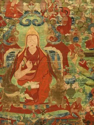 Detail des dritten Panchen Lama Losan Penden Yeshe (Gouache auf Stoff)